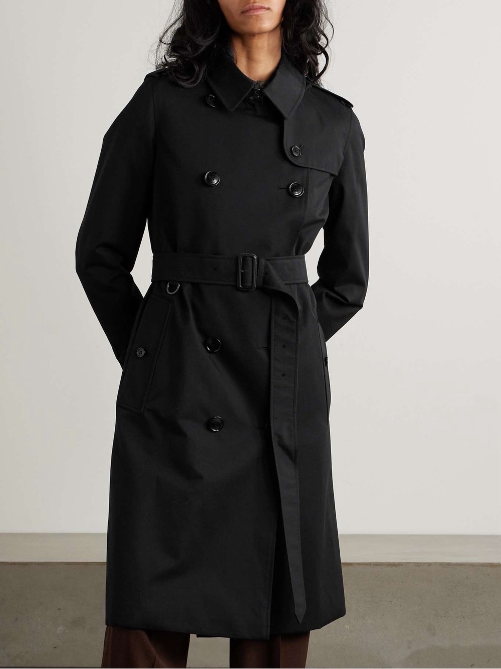 Burberry Long Kensington Trench Coat Double Breasted Black NWT 4 Signature Check